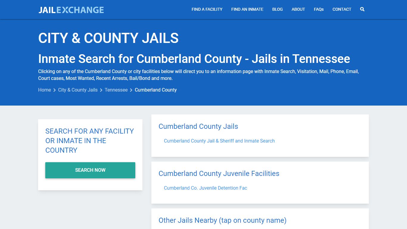 Inmate Search for Cumberland County | Jails in Tennessee - Jail Exchange